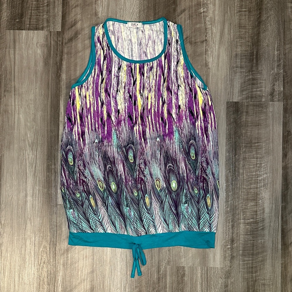 Dika Collection Colorful Peacock Feather Tank Top - Small